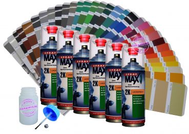 6x 2K-Acryl-Spray, RAL (3027) Himbeerrot + 1x XL Lackstift 50ml, 4 Glanzstufen wählbar 